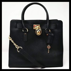 Michael Kors Hamilton Large Saffiano Leather Tote Black With Gold